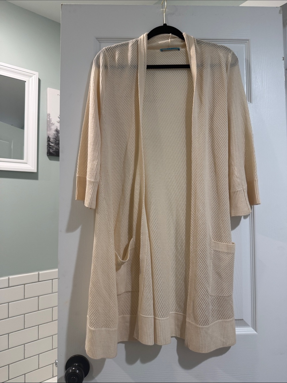 Alice + Olivia Cream Open-Front Long Cardigan